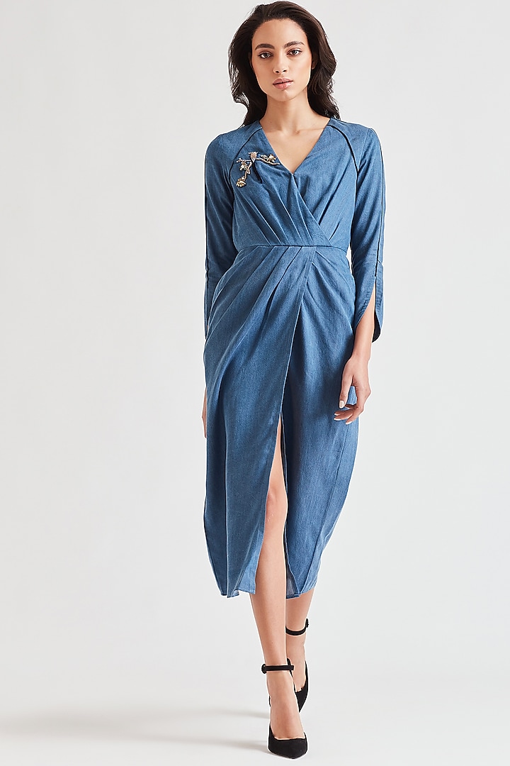 Cobalt Blue Embroidered Denim Dress by Our Love