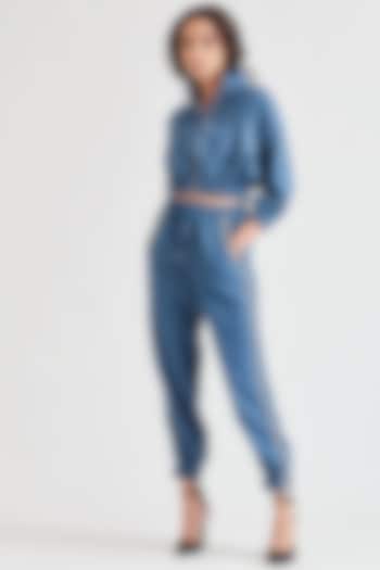 Cobalt Blue Denim Bomber Jacket by Our Love at Pernia's Pop Up Shop