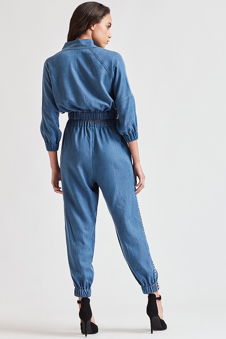 Cobalt Blue Denim Bomber Jacket by Our Love at Pernia's Pop Up Shop
