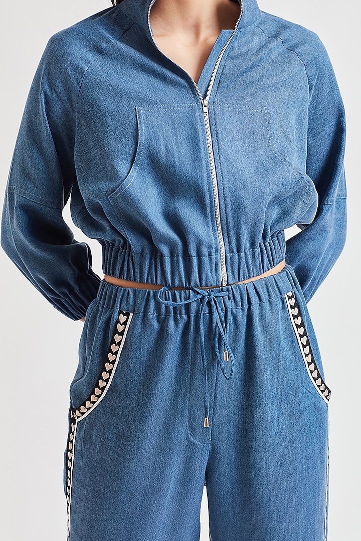 Cobalt Blue Denim Bomber Jacket by Our Love at Pernia's Pop Up Shop
