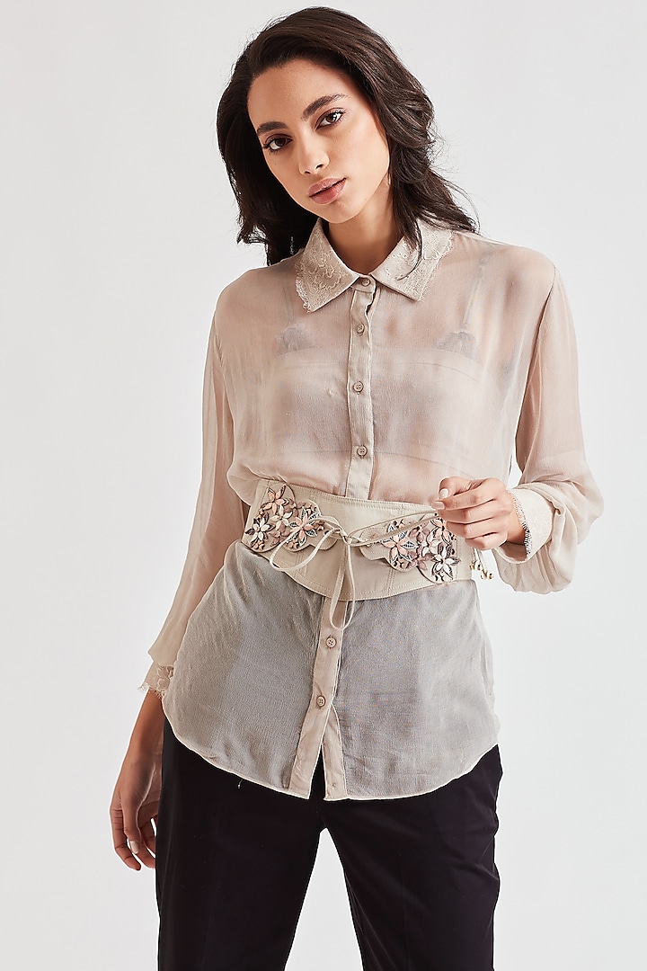 Beige Shirt With Embroidered Belt by Our Love