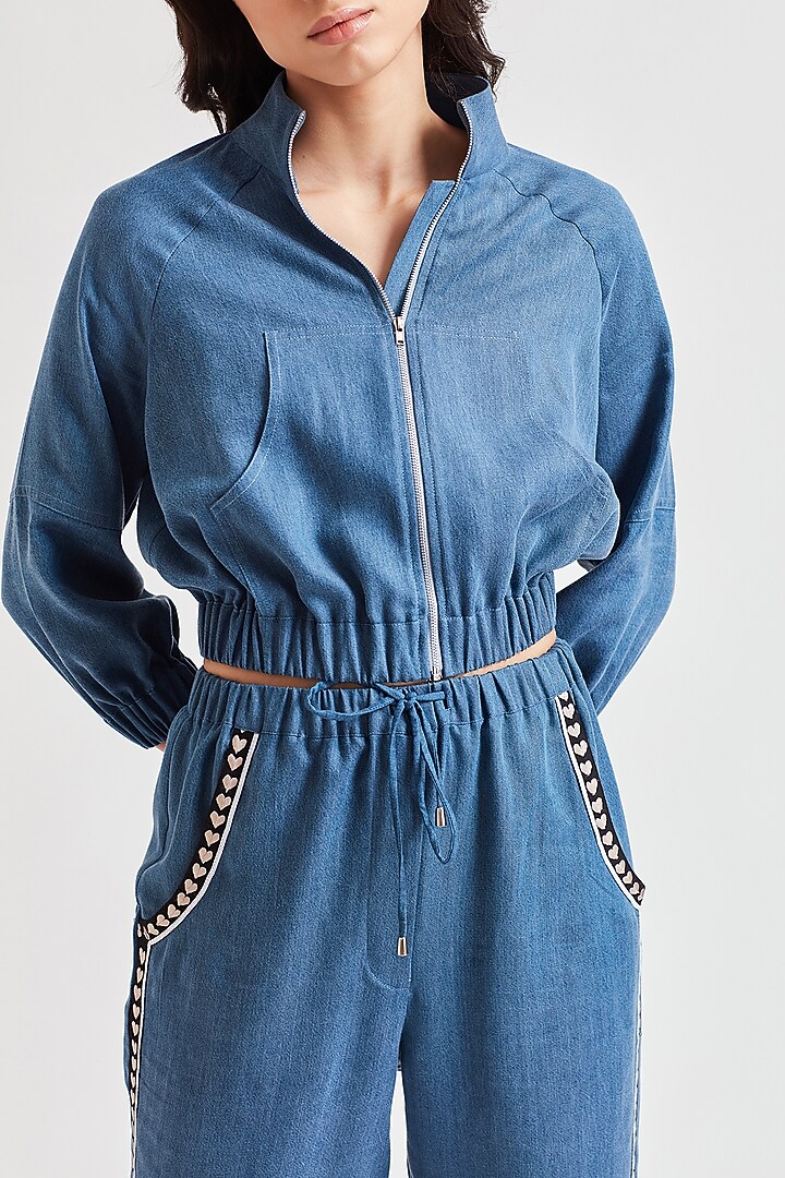 Cobalt Blue Embroidered Jacket Set by Our Love at Pernia's Pop Up Shop