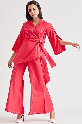 Bright Pink Top With Fringes & Belt by Our Love