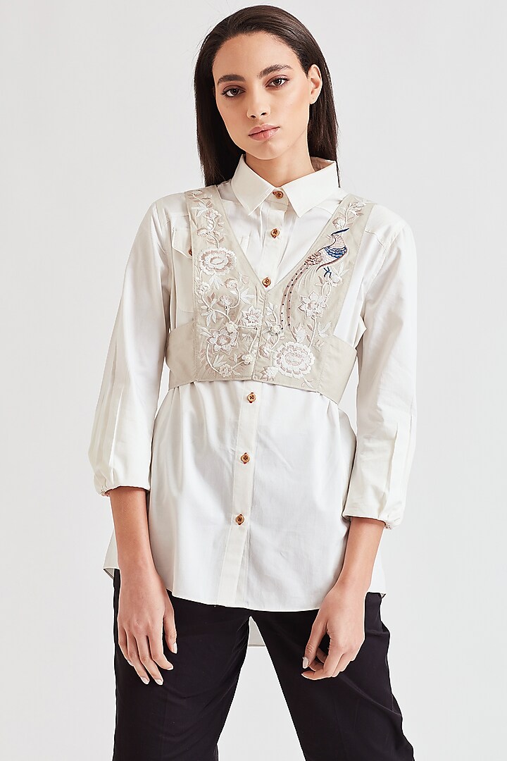 White Shirt With Embroidered Jacket by Our Love