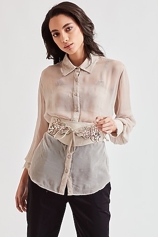 Beige 3D Embroidered Belt by Our Love
