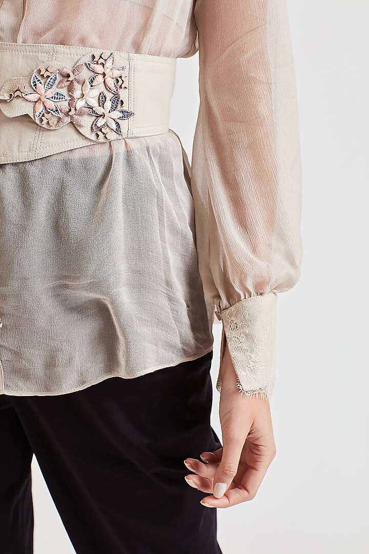 Beige 3D Embroidered Belt by Our Love at Pernia's Pop Up Shop