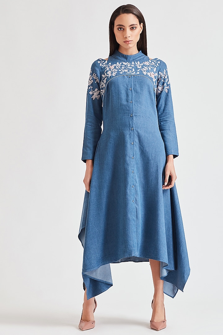 Cobalt Blue Embroidered Dress by Our Love