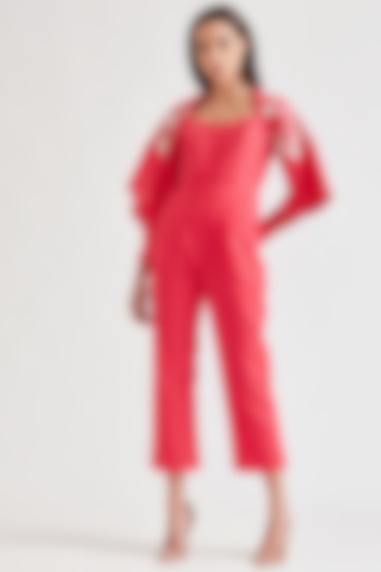 Fuchsia Embroidered Jumpsuit With Raglan Sleeves by Our Love