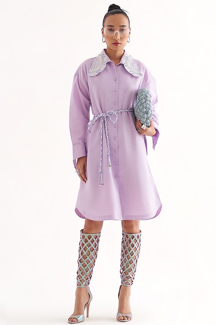 Lilac Cotton Lace Applique Embroidered Dress by Our Love at Pernia's Pop Up Shop