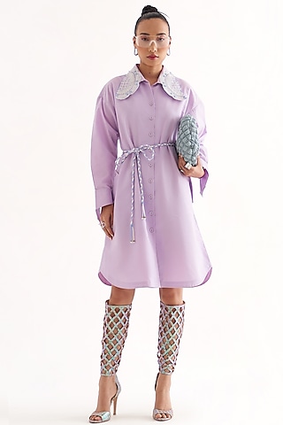 Lilac Cotton Lace Applique Embroidered Dress by Our Love