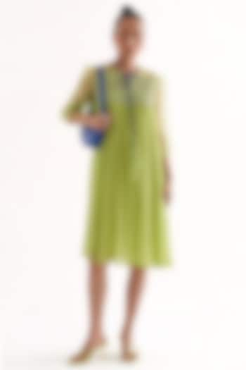 Green Crinkled Chiffon Lace Applique A-Line Embroidered Summer Dress by Our Love at Pernia's Pop Up Shop