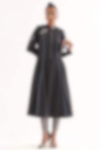 Grey Cotton Hand Embroidered Midi Summer Dress by Our Love at Pernia's Pop Up Shop