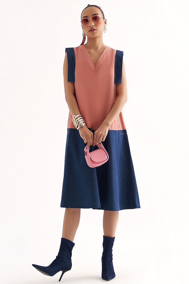 Pink & Blue Cotton Midi Dress by Our Love