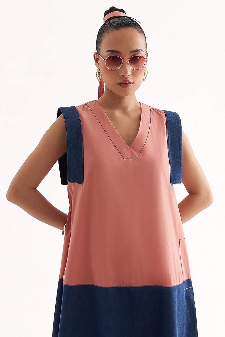 Pink & Blue Cotton Midi Summer Dress by Our Love at Pernia's Pop Up Shop