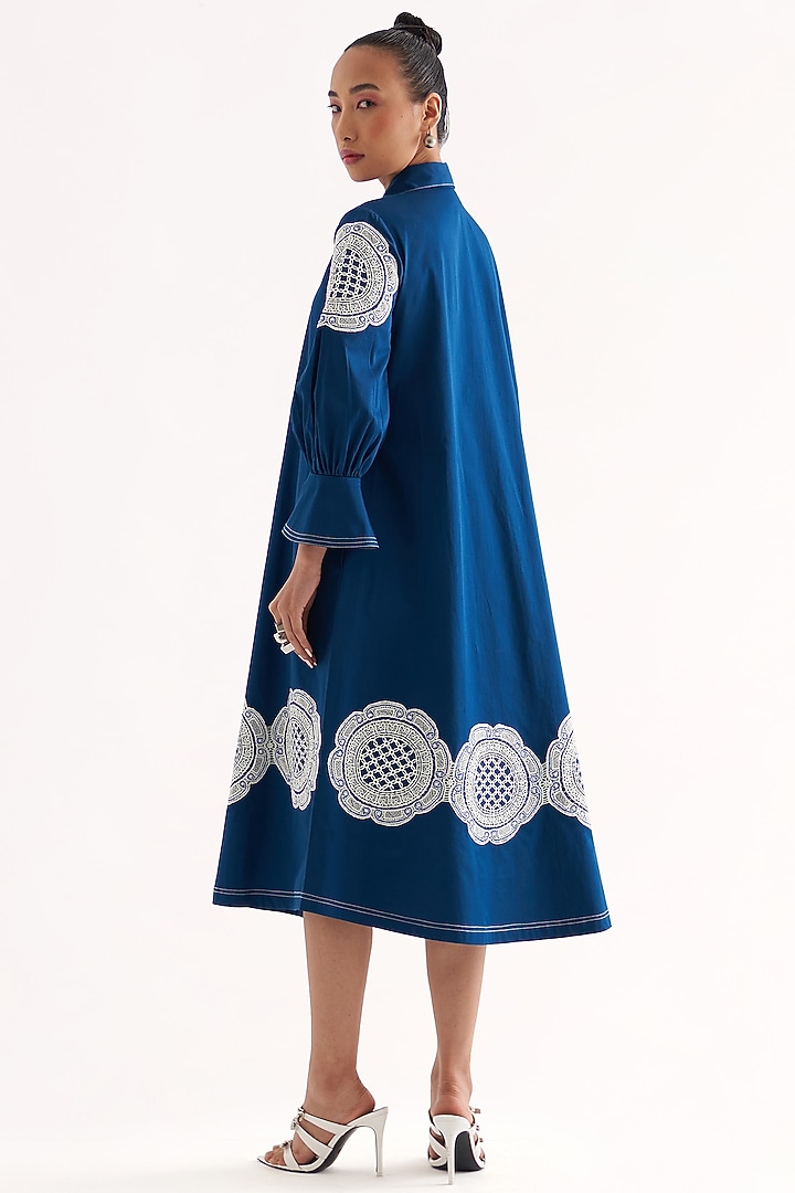 Persian Blue Cotton Lace Applique Midi Summer Dress by Our Love at Pernia's Pop Up Shop