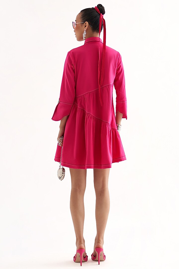 Pink Cotton Hand Embroidered Mini Summer Dress by Our Love at Pernia's Pop Up Shop