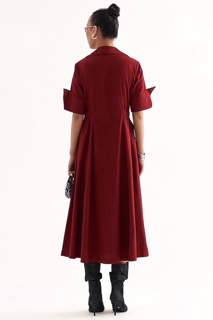 Maroon Cotton Poplin Embellished Wrap Trench Midi Summer Dress by Our Love at Pernia's Pop Up Shop