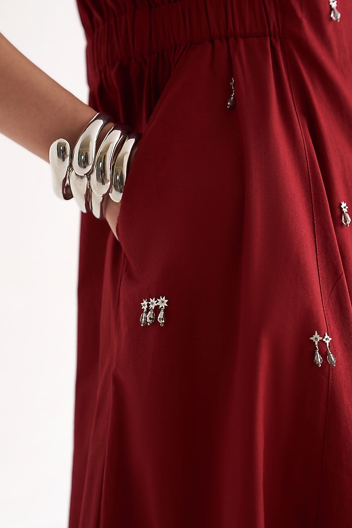 Maroon Cotton Poplin Embellished Wrap Trench Midi Summer Dress by Our Love at Pernia's Pop Up Shop