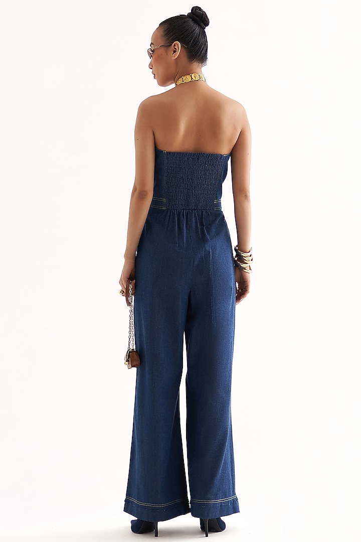 Galaxy Blue Denim Strapless Jumpsuit by Our Love at Pernia's Pop Up Shop