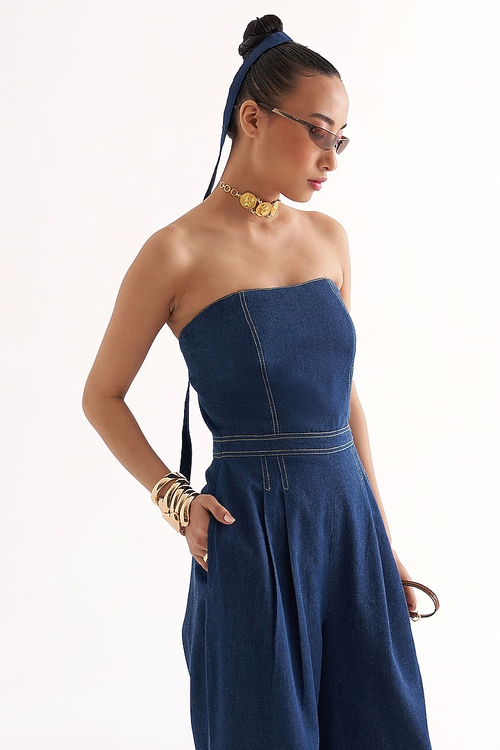 Galaxy Blue Denim Strapless Jumpsuit by Our Love at Pernia's Pop Up Shop