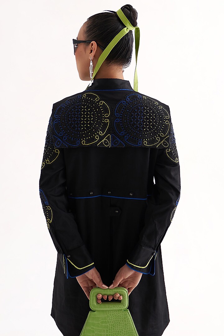 Black Cotton Lace Applique Embroidered Mini Summer Dress by Our Love at Pernia's Pop Up Shop