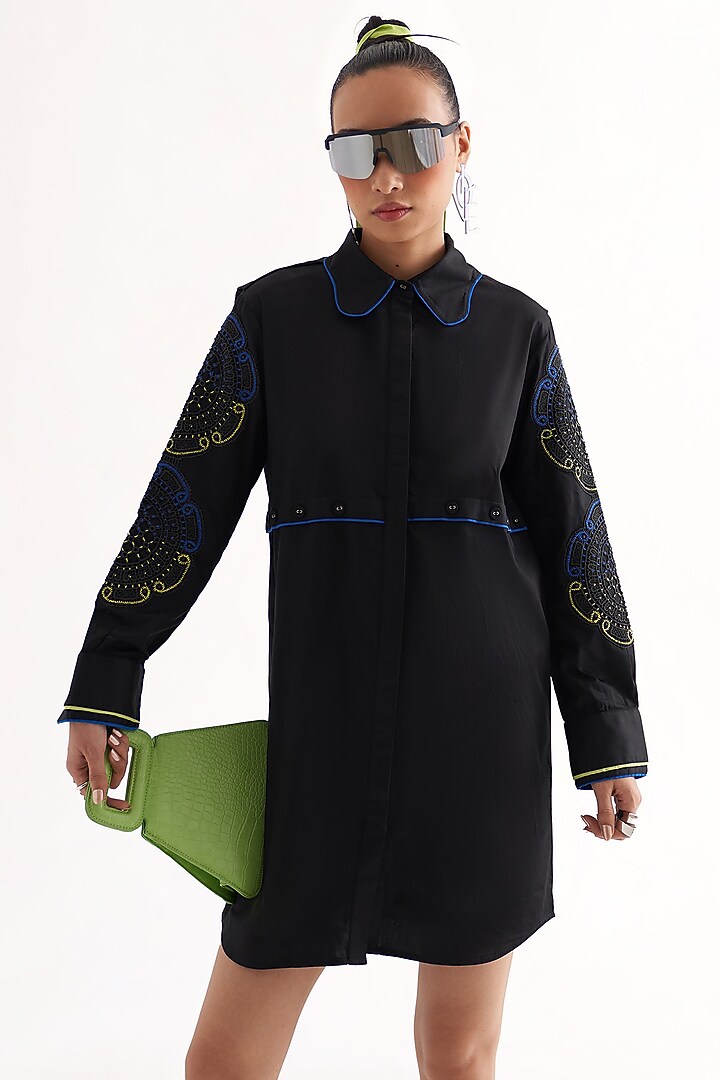 Black Cotton Lace Applique Embroidered Mini Summer Dress by Our Love at Pernia's Pop Up Shop