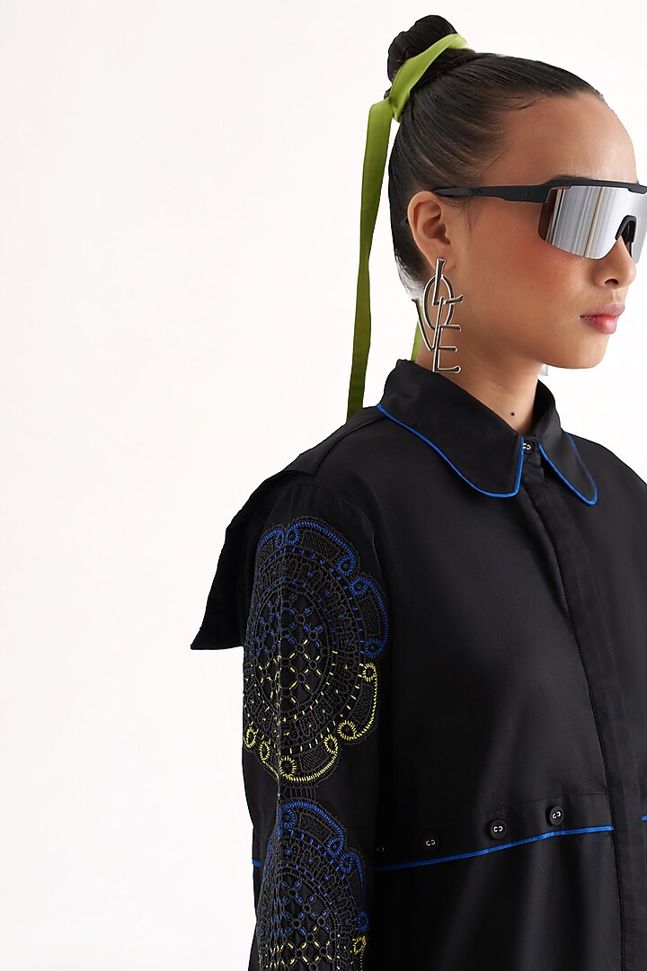 Black Cotton Lace Applique Embroidered Mini Summer Dress by Our Love at Pernia's Pop Up Shop