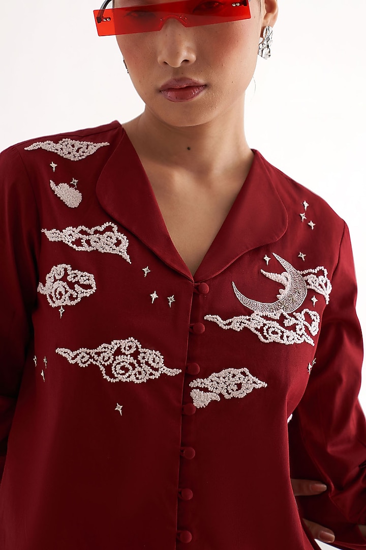 Plum Cotton Hand Embroidered Shirt by Our Love at Pernia's Pop Up Shop