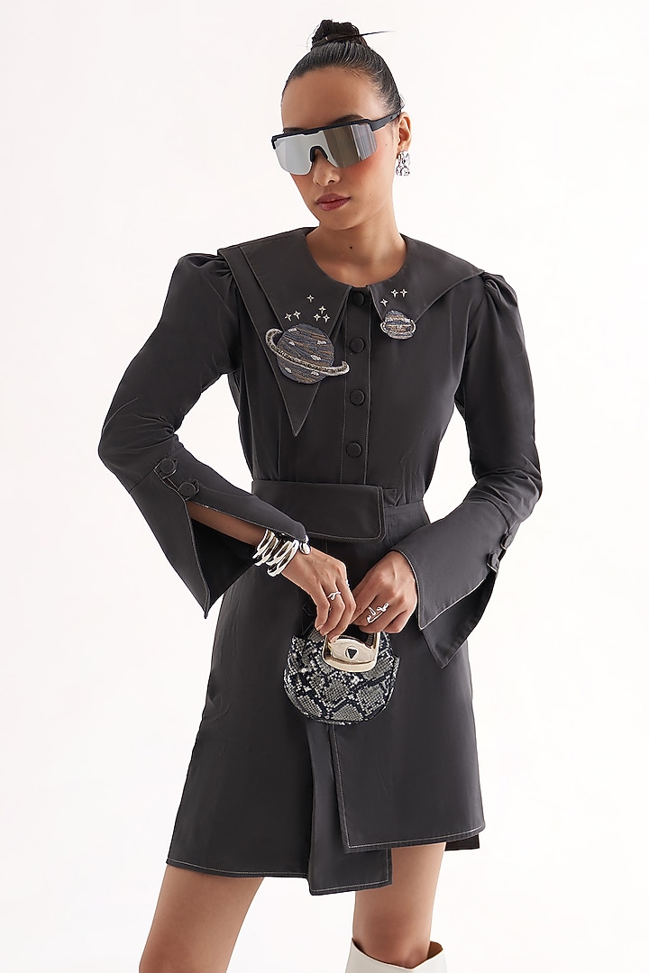 Grey Cotton Pleated A-Line Skirt by Our Love at Pernia's Pop Up Shop