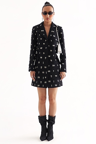Black Banana Crepe Embellished Blazer Dress by Our Love
