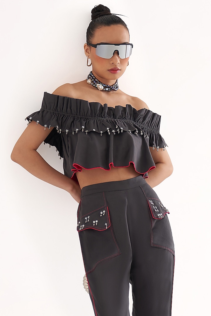 Grey Cotton Embellished Co-Ord Set by Our Love at Pernia's Pop Up Shop