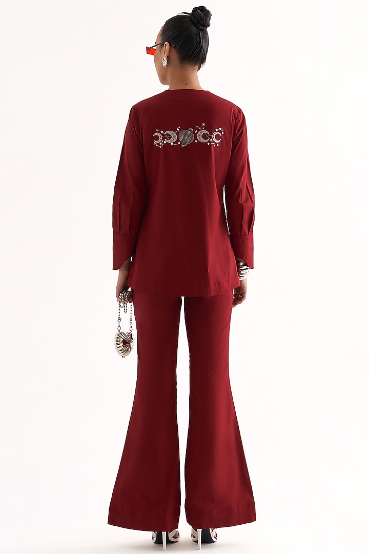 Plum Cotton Hand Embroidered Co-Ord Set by Our Love at Pernia's Pop Up Shop