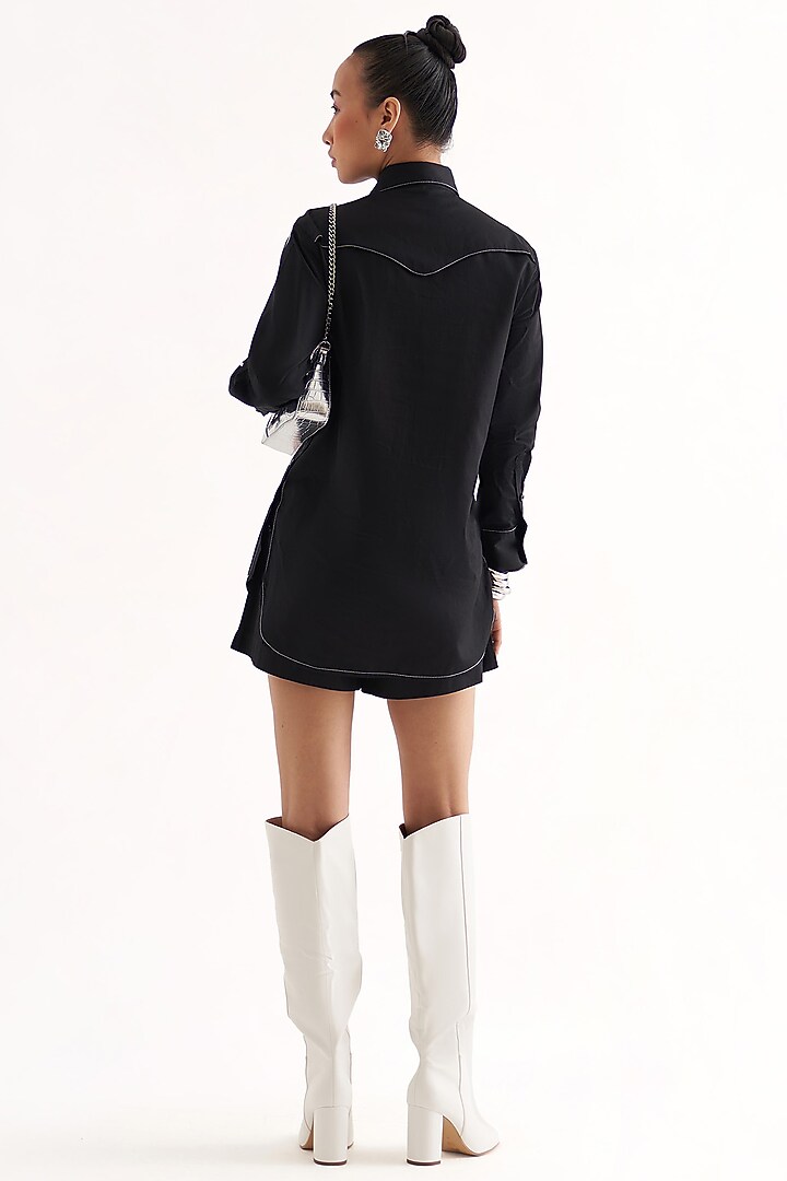 Black Cotton Satin Lace Patchwork Co-Ord Set by Our Love at Pernia's Pop Up Shop