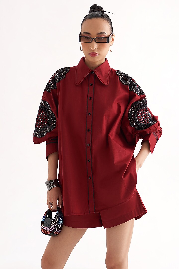 Plum Cotton Thread Work Co-Ord Set by Our Love at Pernia's Pop Up Shop
