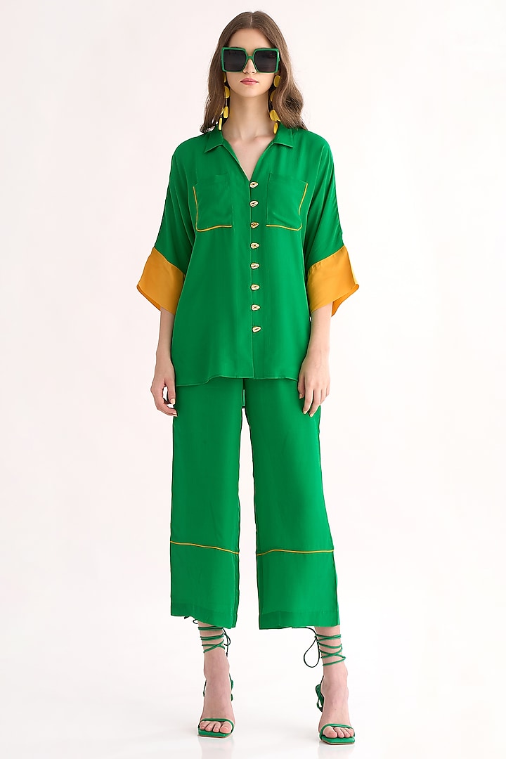 Emerald Green Silk Crepe Shirt by Our Love