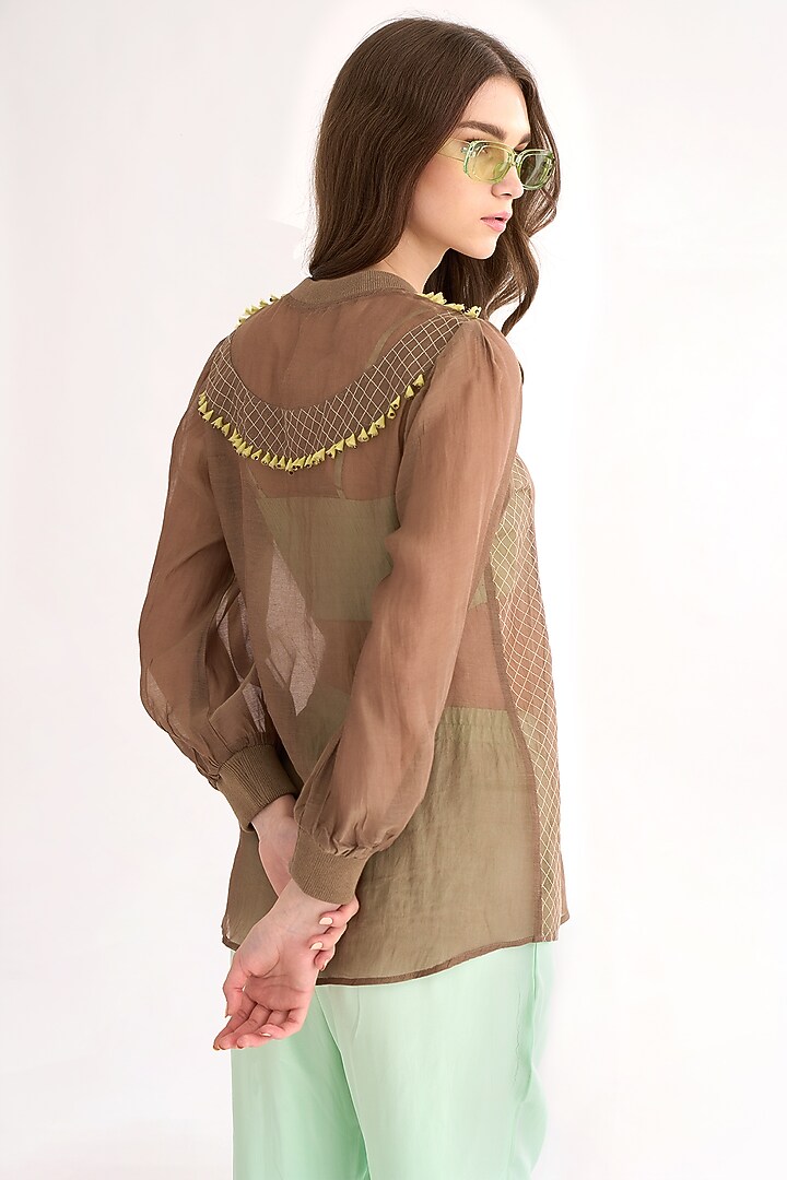 Cocoa Brown Silk Chanderi Shirt by Our Love at Pernia's Pop Up Shop
