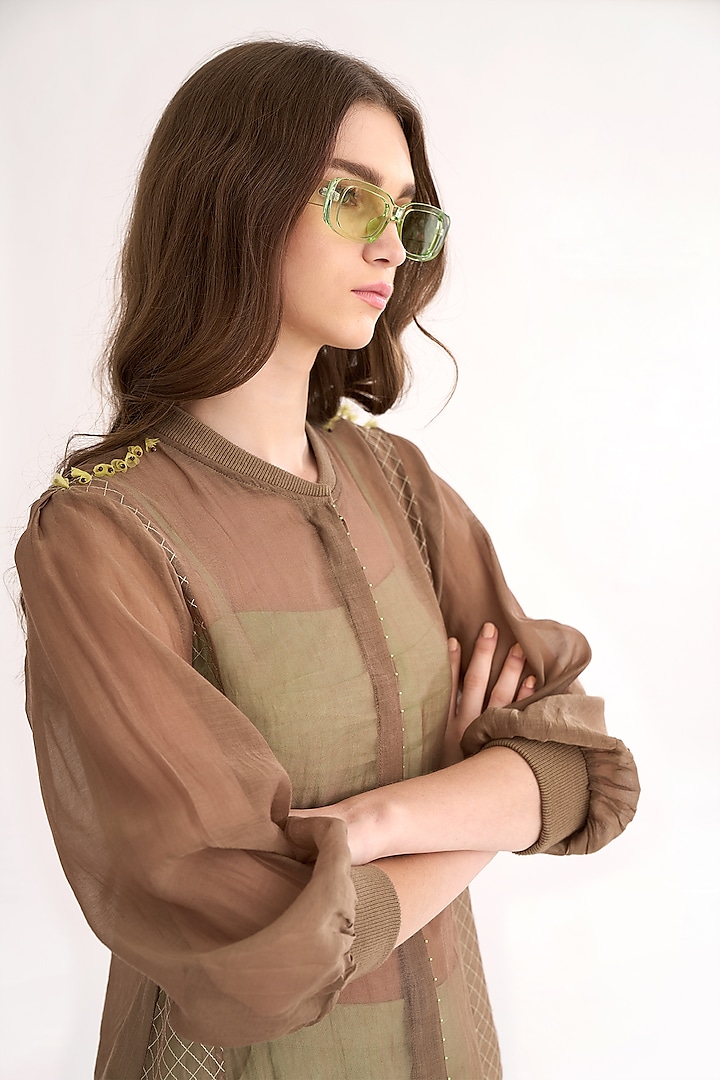 Cocoa Brown Silk Chanderi Shirt by Our Love