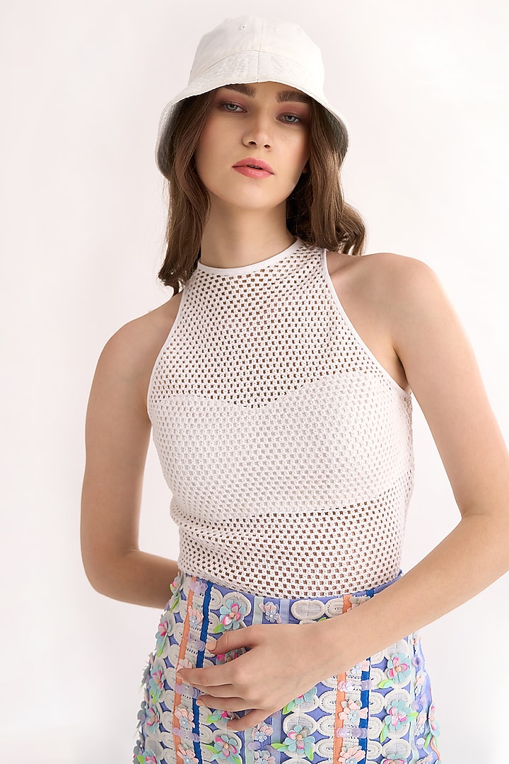 White Cotton Mesh Bodysuit by Our Love at Pernia's Pop Up Shop