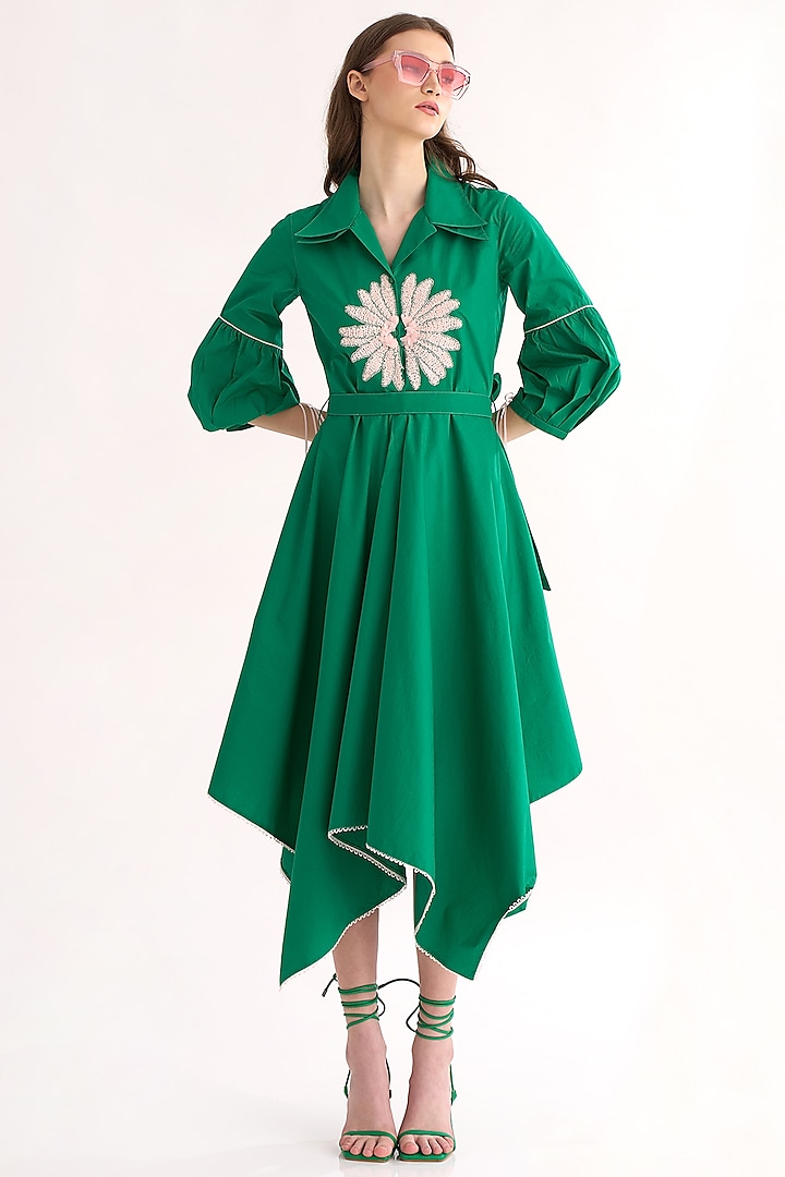 Emerald Green Cotton Poplin Shirt Dress by Our Love