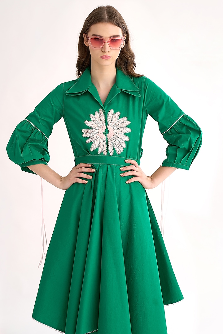 Emerald Green Cotton Poplin Shirt Dress Design by Our Love at Pernia's Pop  Up Shop 2026
