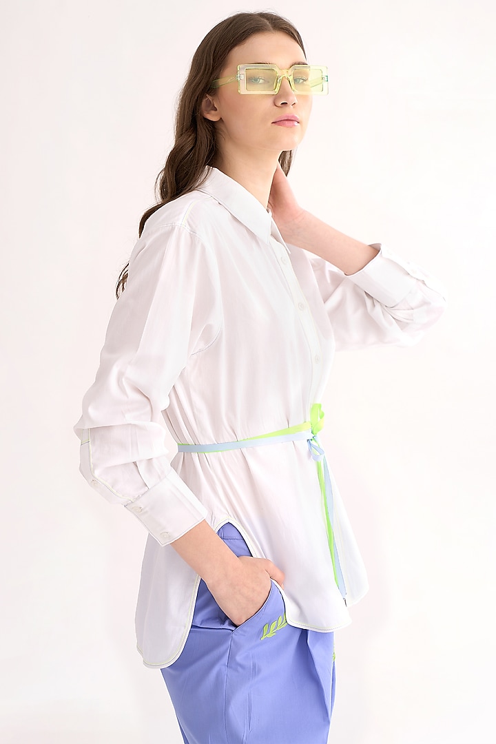 White Cotton Satin Shirt by Our Love