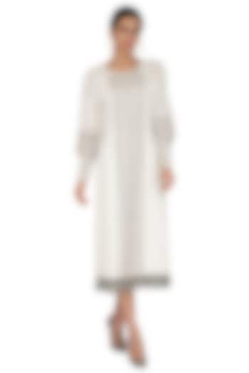 White & Black Embroidered Fringed Vacation Dress by Our Love at Pernia's Pop Up Shop