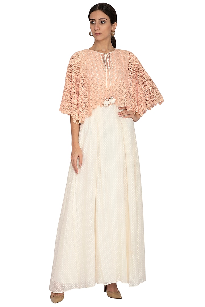 Peach Floral & Dotted Lace Maxi Dress by Our Love