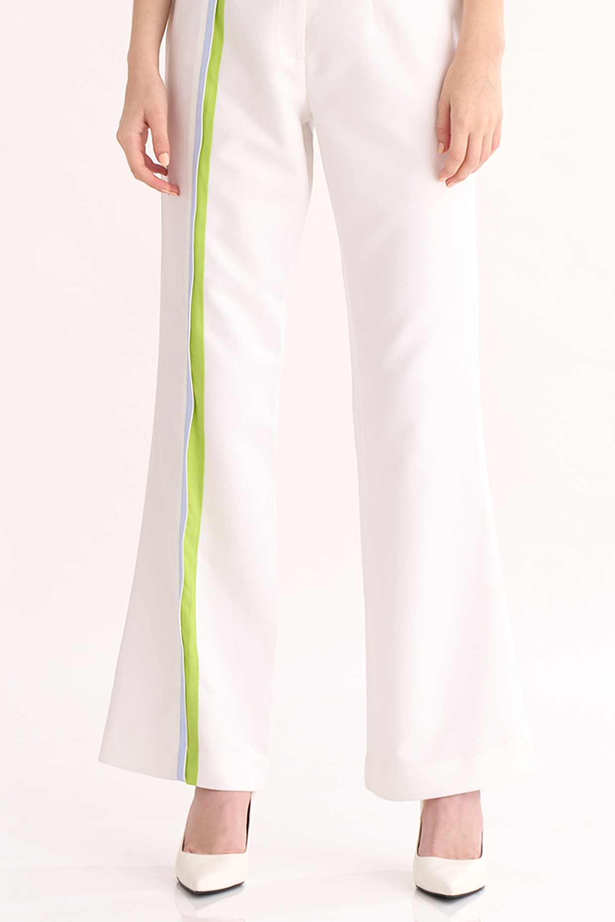 White Viscose Thick Flared Pants by Our Love