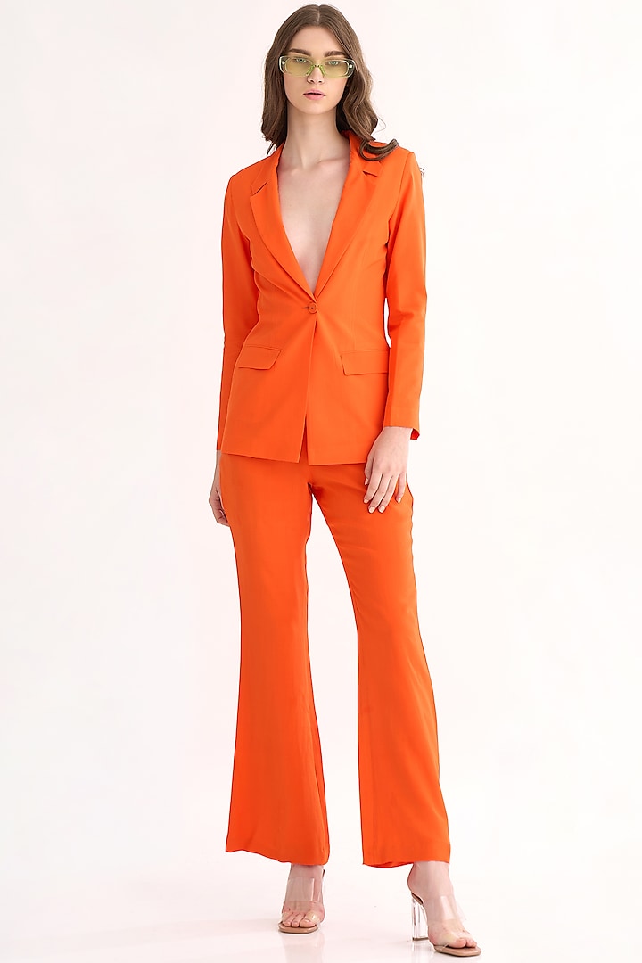 Poppy Orange Silk Crepe Pants Design by Our Love at Pernia's Pop Up Shop  2024
