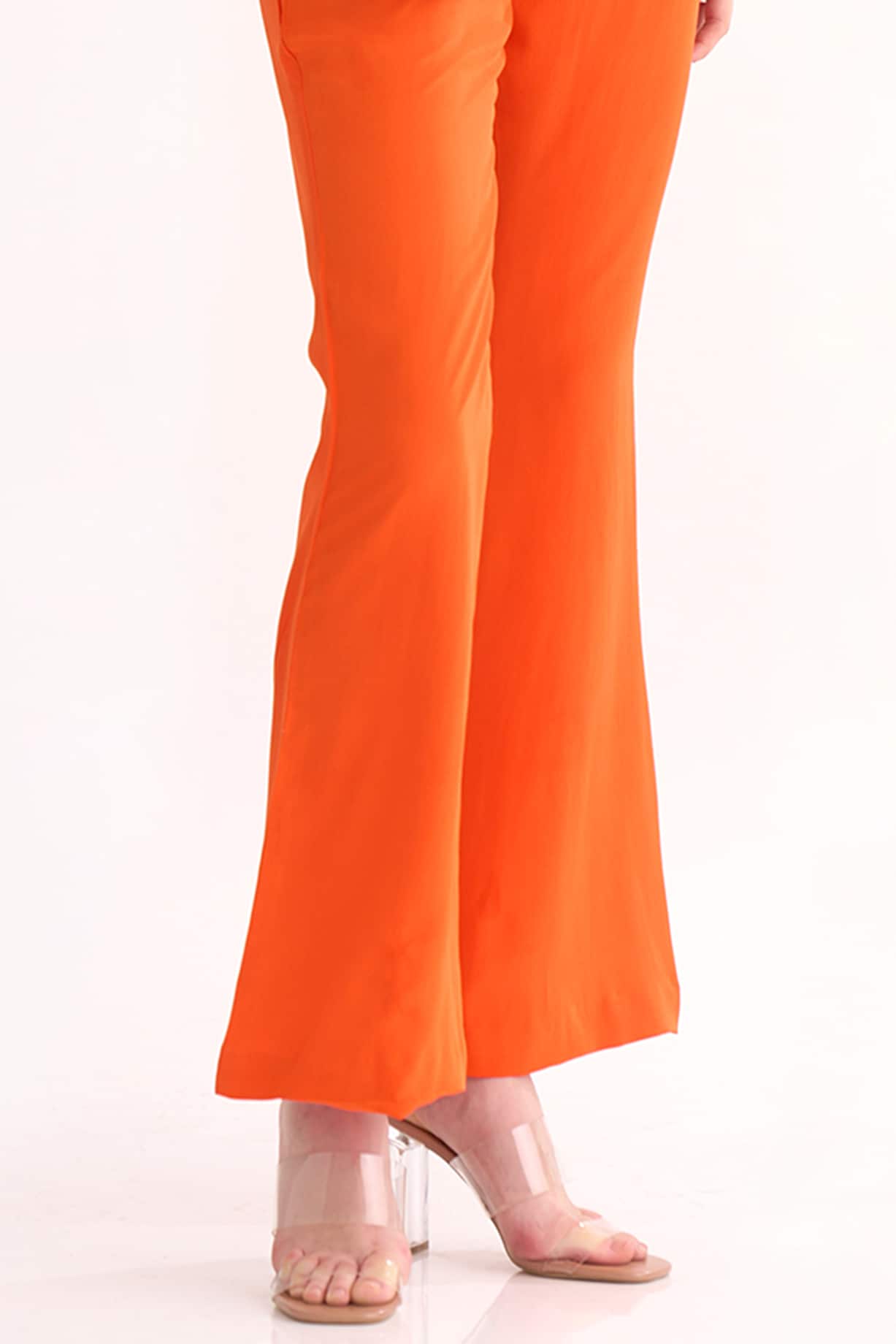 Poppy Orange Silk Crepe Pants Design by Our Love at Pernia's Pop