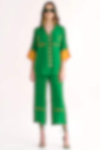 Emerald Green Silk Crepe Pant Set by Our Love at Pernia's Pop Up Shop