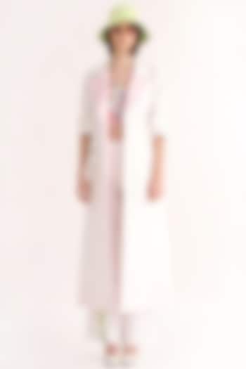 White Colorblocked Flared Pant Set With Trench by Our Love at Pernia's Pop Up Shop