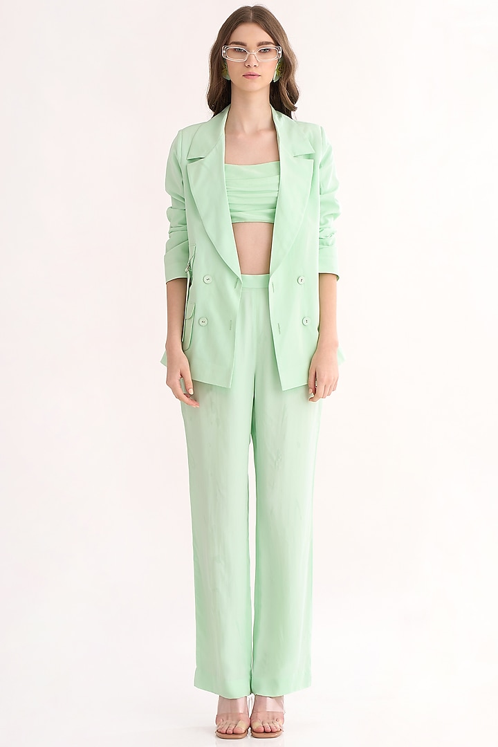 Mint Silk Crepe Blazer Set by Our Love