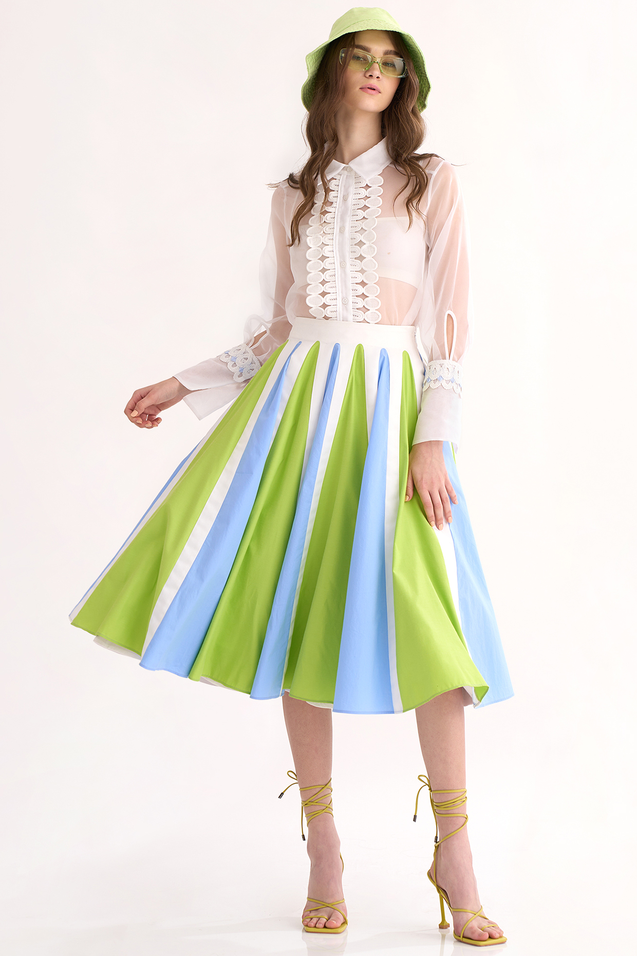 Leaf Green Color-Blocked Midi Skirt Set by Our Love